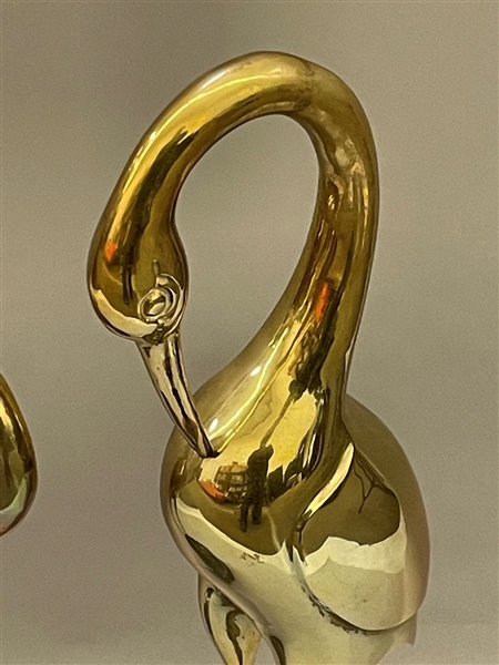 Pair of Large Brass Cranes on Marble Stands