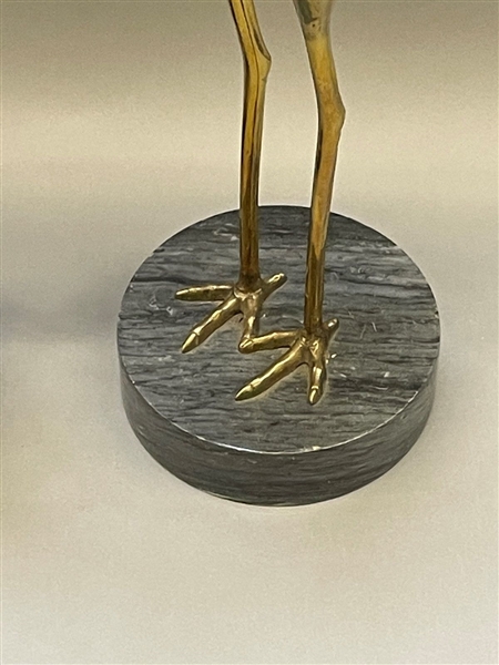 Pair of Large Brass Cranes on Marble Stands