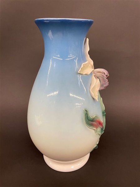Franz Porcelain Raised Relief Floral Tall Vase