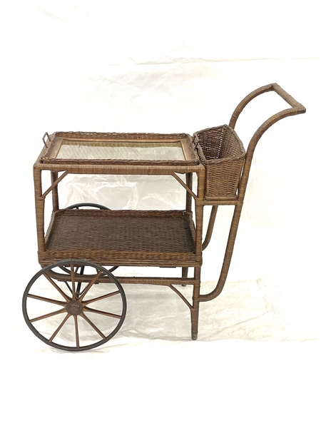 1910 Heywood Bros. and Wakefield Company Wicker Rolling Tea Cart
