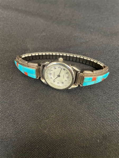 Anasazi Watch With Native American Sterling and turquoise Watch Band