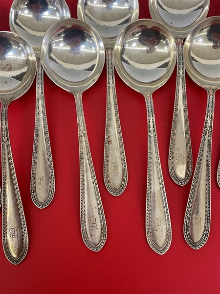 (12) Gorham Sterling Silver Bouillon Spoons Edgeworth 1922 