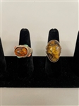 (2) Sterling Silver Amber Cabochon Rings