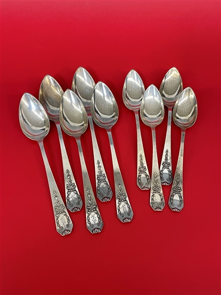 (9) Whiting "Madam Jumel" 1908 Sterling Silver Tea Spoons and Demitasse Spoons