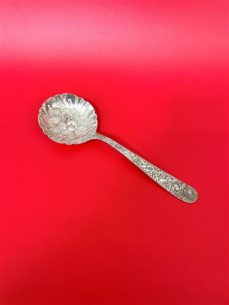 Kirk and Son Repousse Large Round Berry Serving Spoon With Fluted Bowl