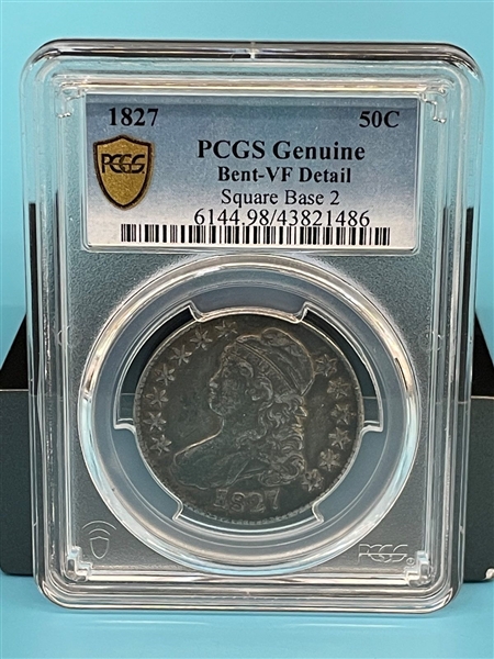1827 50 Cent Capped Bust Square Base 2 PCGS Genuine VF Detail