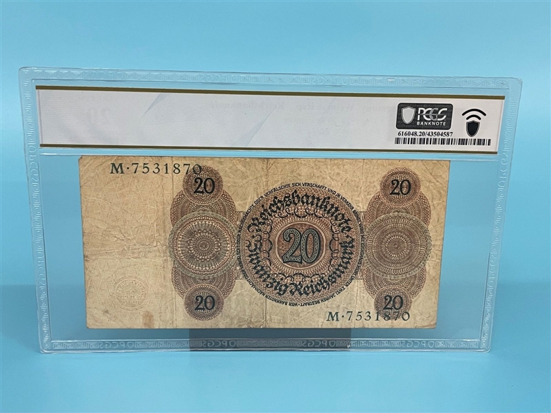 1924 Germany Weimar Republic 20 Reichsmark Banknote PCGS VF20