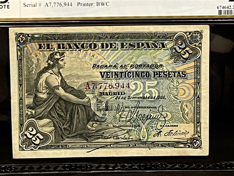 1906 Spain/Banco de Espana 25 Pesetas Bank Note PCGS VF25