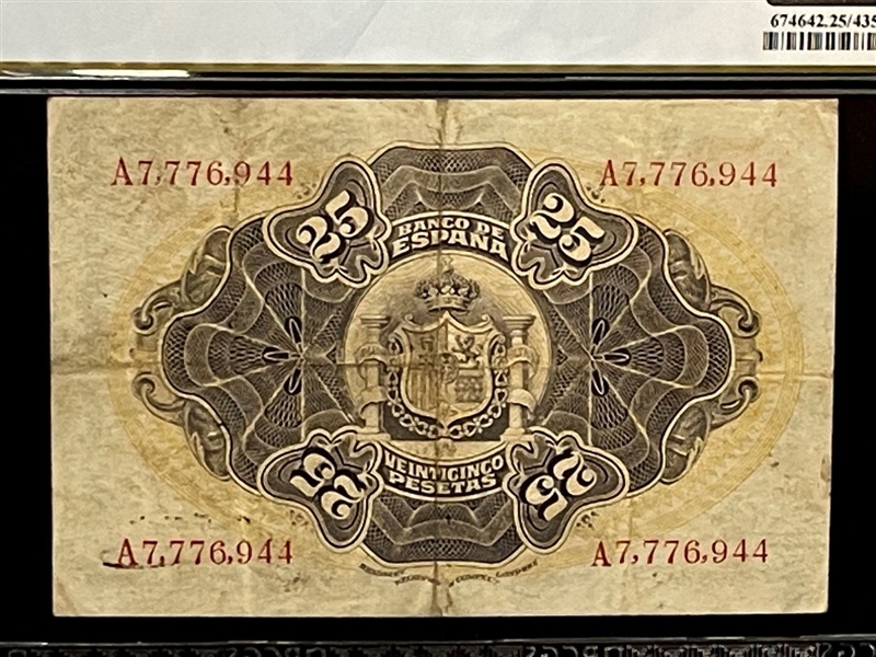 1906 Spain/Banco de Espana 25 Pesetas Bank Note PCGS VF25