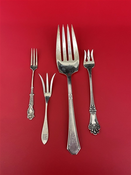 (4) Sterling Silver Forks: Towle Serving Fork and Others
