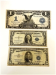 (3) United States Currency Bills:1899 One Dollar Black Eagle, 1935 and 1953 Silver Certificate