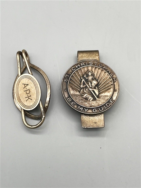 (2) Sterling Silver Money Clips, One St. Christopher