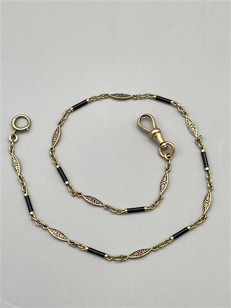 14k Gold Pocket Watch Chain With Onyx and Gold