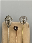 (3) 14k Gold Stick Pins With Diamond Chips