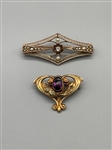 (2) 10k Gold Victorian Brooches