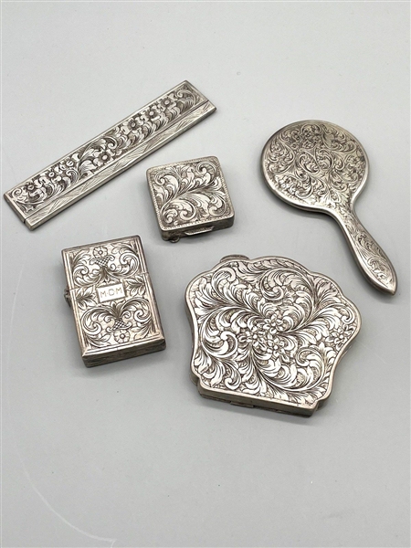 Group of (5) .800 Silver Ladies Dresser Items