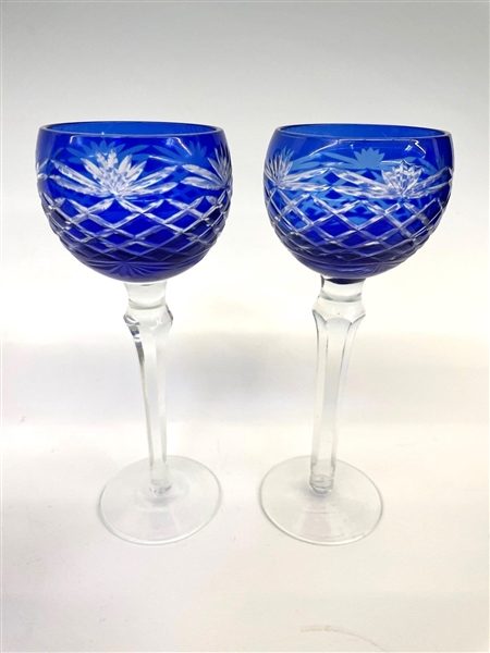 (12) Imperial Estate Crystal Wine Glasses Cobalt Cut to Clear