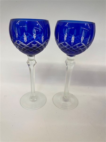 (12) Imperial Estate Crystal Wine Glasses Cobalt Cut to Clear