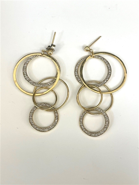 14k Gold Pave Set Diamond Hoop Earrings