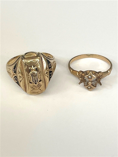 (2) 10k Gold Rings Victorian and Class Ring