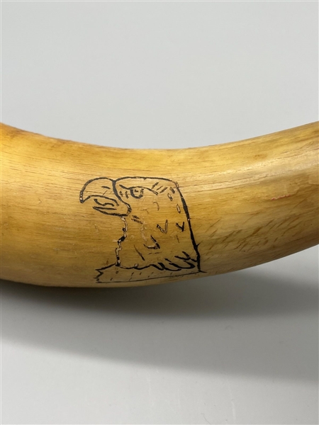 Carved Powder Horn Native American Indian and Eagle