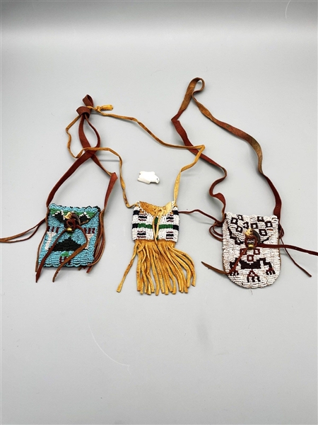 (3) Early 20th Century Native American Small Beaded Pouches