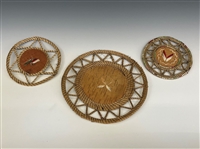 (3) Round Native American Birch Bark and Porcupine Quill Trays