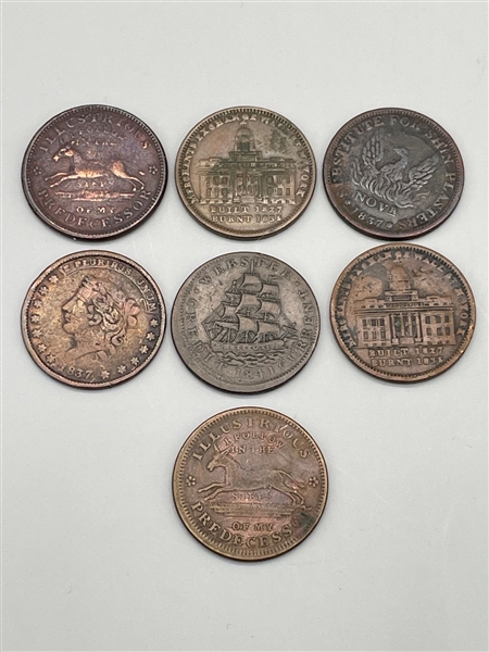 (7) 19th Century Hard Times Tokens
