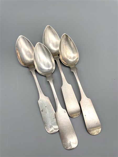 (4) Coin Silver Fiddleback Spoons