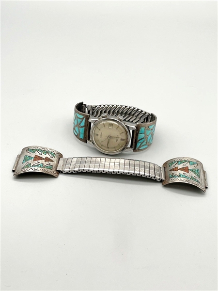 (2) Native American Sterling Turquoise Navajo Watch Bands