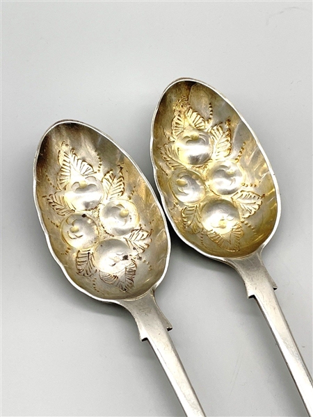 (2) Sterling Silver Berry Serving Spoons 19th Century