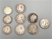 (9) Belgium Francs Coins