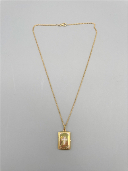 14k Gold Diamond Cross Locket Pendant on Chain