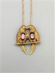 14k Gold Garnet Love Birds Pendant and Necklace