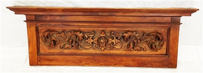 Carved Architecural Wood Panel High Relief Scrolls and Child Bust Center