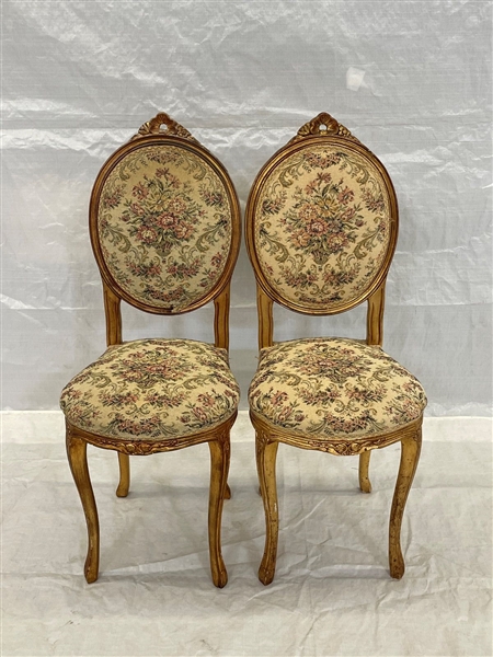 Pair of Upholstered Medallion Back Side Chairs