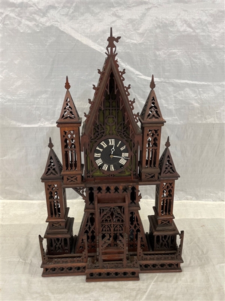Gothic Style Cathedral Heavily Carved Mantle Clock. Movement Seth Thomas
