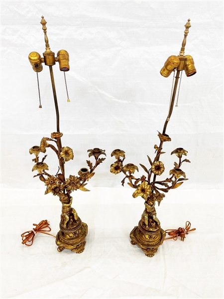 Pair of Dore Bronze Candelabra Figural Lamps