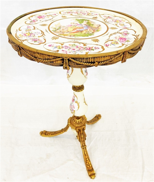 French Porcelain Hand Painted Round Tea Table