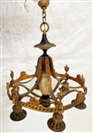 Empire Bronze Chandelier With Threaded Glass Shade Center