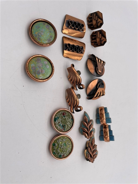 (8) Pairs of Copper Earrings Some Enameled