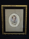 Victorian Boy Portrait Lithograph With gouache Gilt Frame