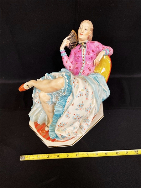 Unknown Porcelain Figural Group Woman on Chair with Fan