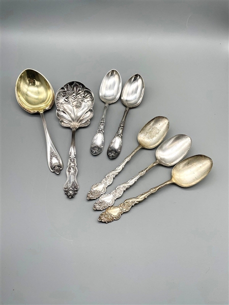 Group of Repousse Silverplate Flatware Serving Pieces: Moselle, Columbia, LaVigne, Others