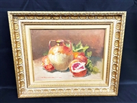 R. Romagnoli (Italy) Original Oil on Canvas: Still Life Pomegranates and Jug