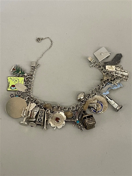 Sterling Silver Charm Bracelet With 33 Charms