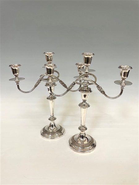 Pair of Friedman Silver Co. Silver Plate Three Arm Candelabras