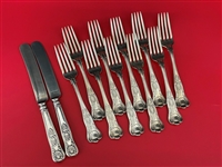(12) Gorham Silver Plate "Kings II" Forks and Knives