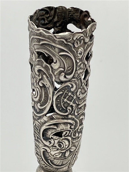 German Silver Hanau Bud Vase Possibly Wolf and Knell