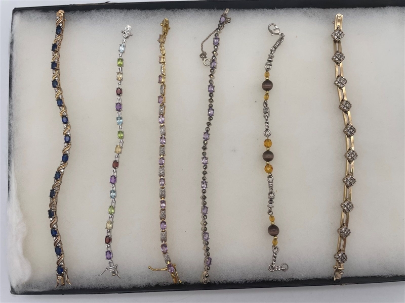 (6) Sterling Silver Bracelets With Gemstones